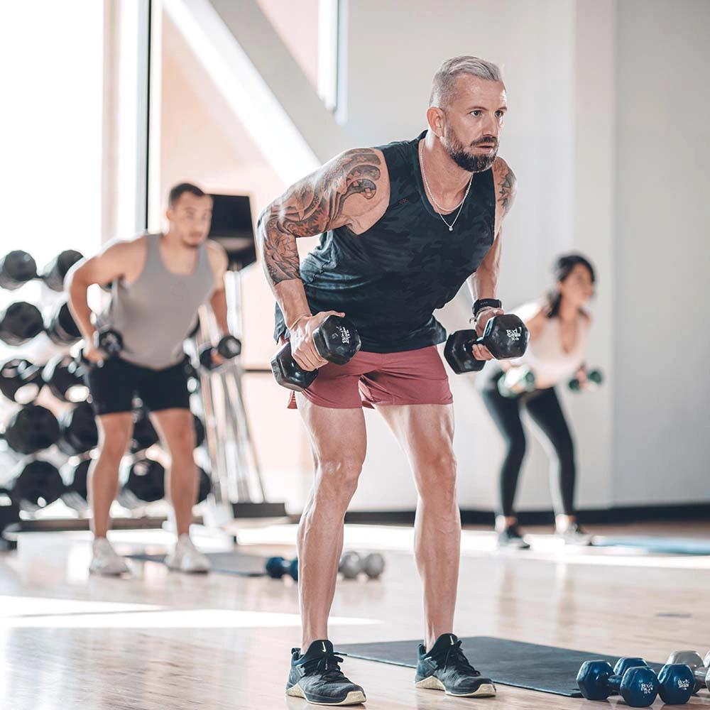 A group participating in a HIIT class