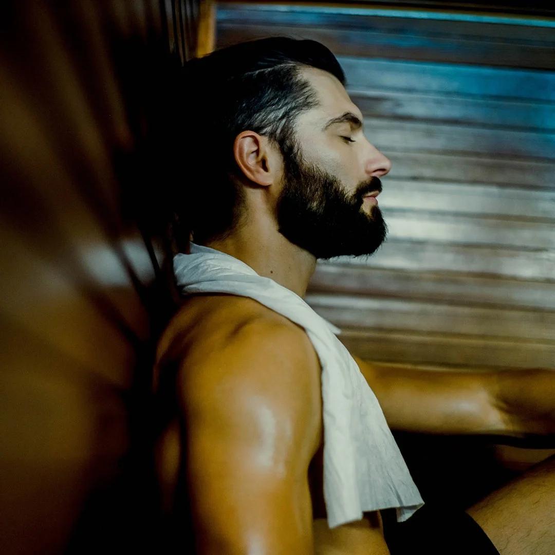 man in steam room